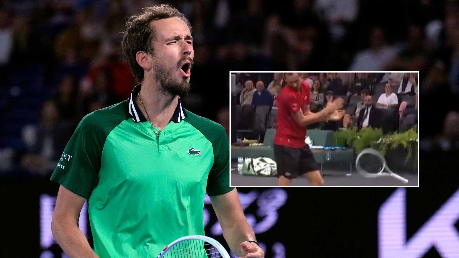 (Video) Daniil Medvedev launches racket into air in frustration but ends up running for cover as he fails to catch it