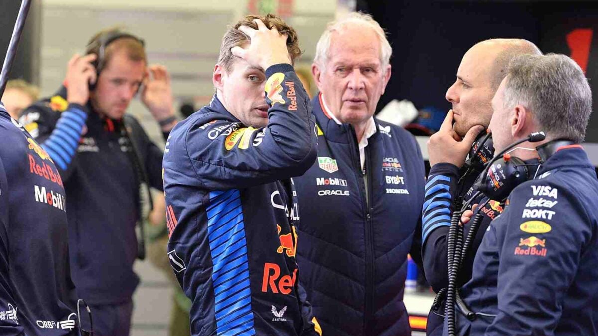 Max Verstappen, elmut Marko and Christian Horner