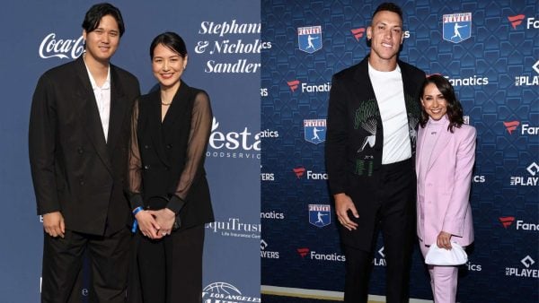 Shohei Ohtani with wife Mamiko, and Aaron Judge with wife Samantha