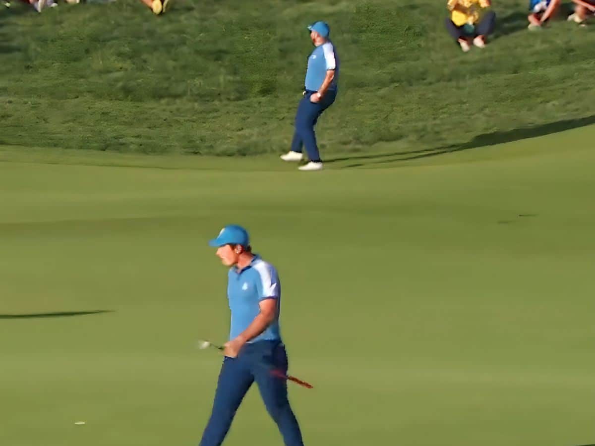 WATCH: Shane Lowry goes BONKERS on sidelines as golfer celebrates Viktor Hovland’s chip during 2023 Ryder Cup